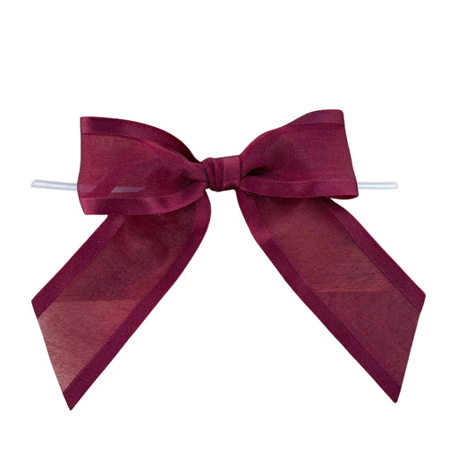 Pre-Tied Burgundy Organza Bows - 4" Wide, Set of 12