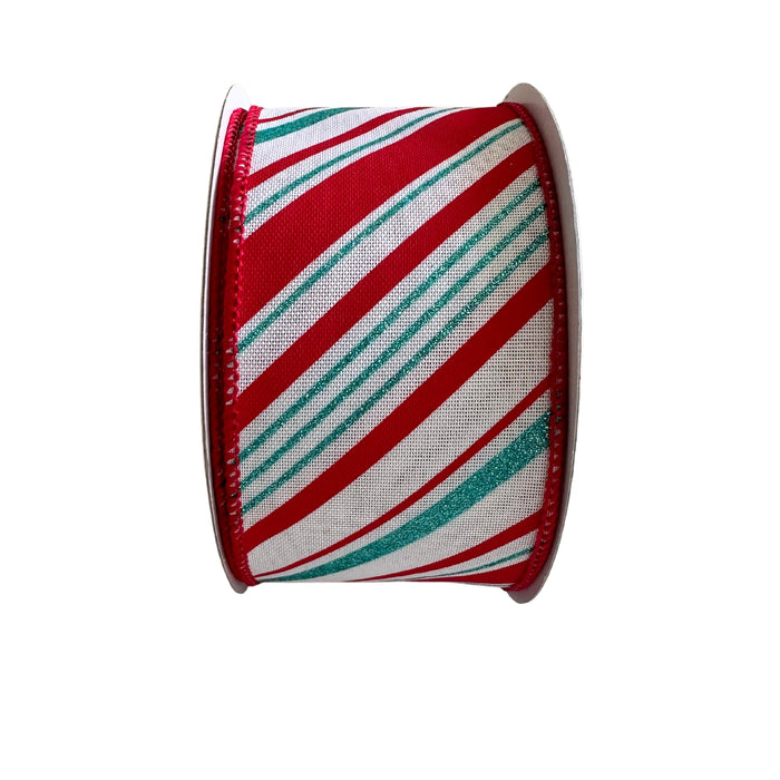 Red White Teal Green Candy Cane Ribbon - 2 1/2" x 10 Yards