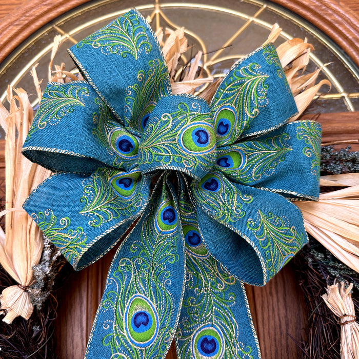 Peacock Print Fall Wired Ribbon - 2 1/2 inch x 10 Yards