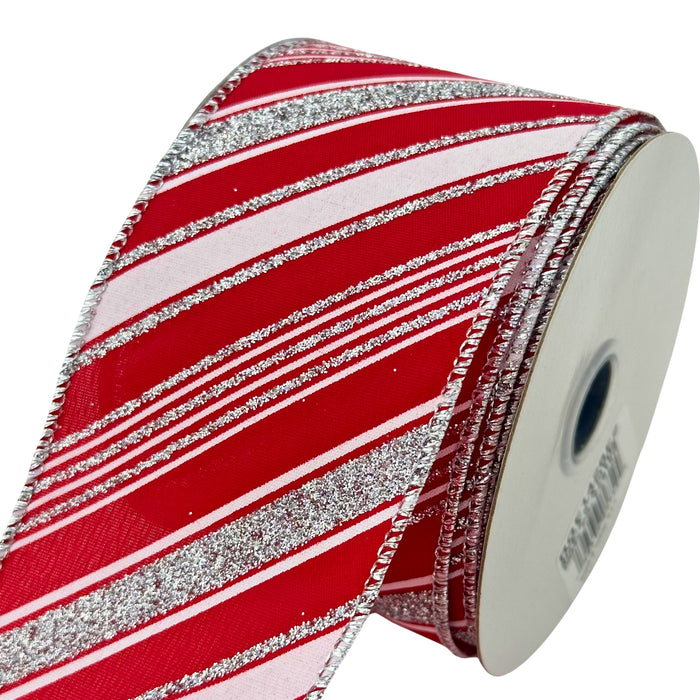 Red Silver Christmas Wired Ribbon - 2 1/2" x 10 Yards