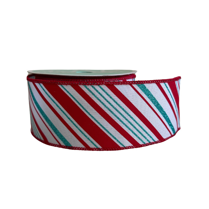 Red White Teal Green Candy Cane Ribbon - 2 1/2" x 10 Yards