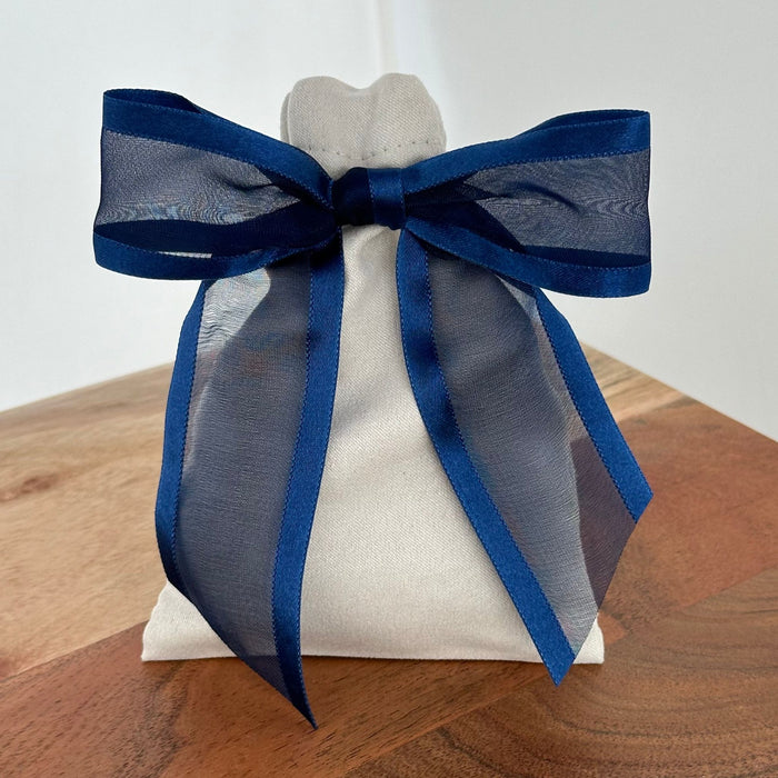 Pre-Tied Navy Blue Organza Bows - 4 1/2" Wide, Set of 12