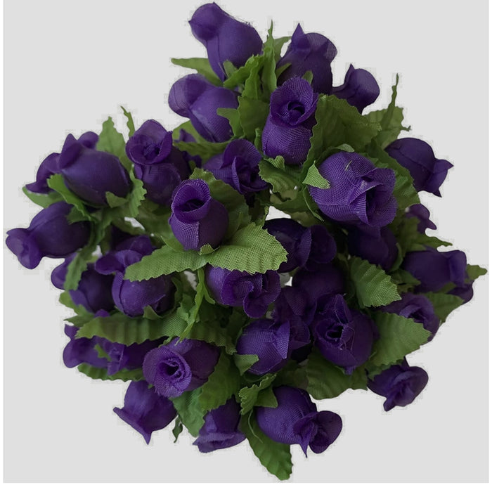 Purple Artificial Silk Mini Roses - 12 Dozens, 144 Rosebuds Total