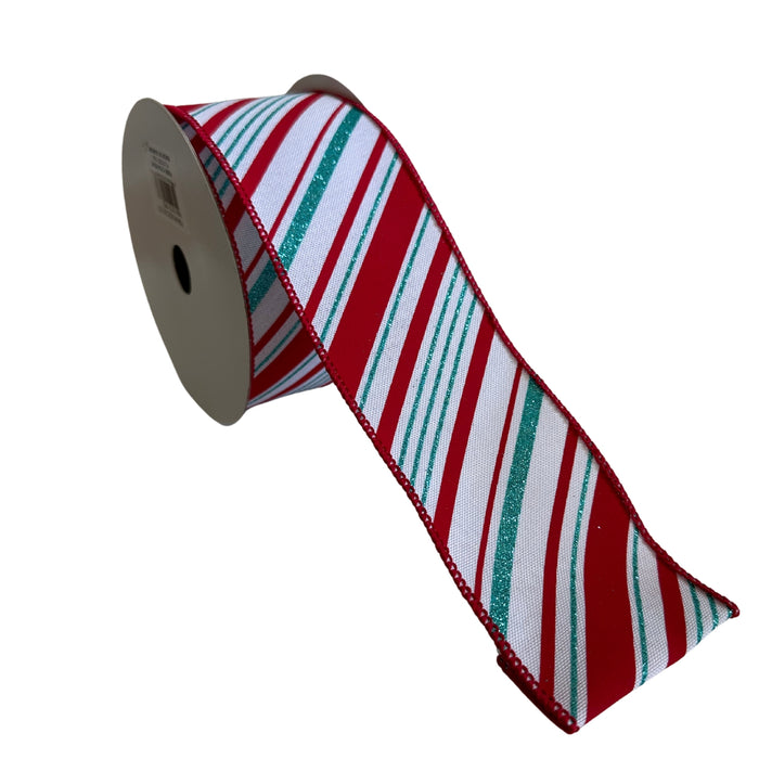 Red White Teal Green Candy Cane Ribbon - 2 1/2" x 10 Yards