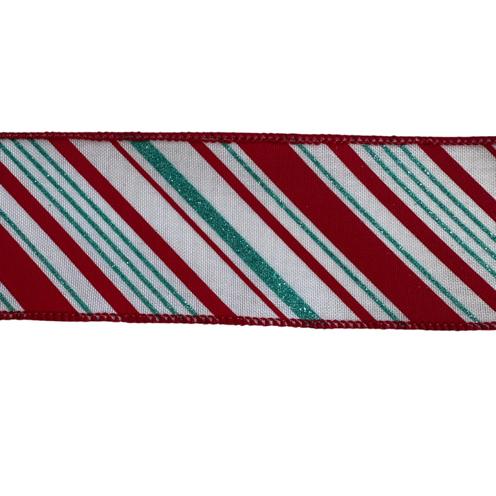 Red White Teal Green Candy Cane Ribbon - 2 1/2" x 10 Yards