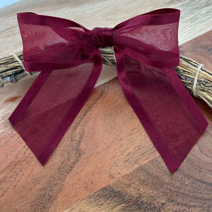 Pre-Tied Burgundy Organza Bows - 4" Wide, Set of 12