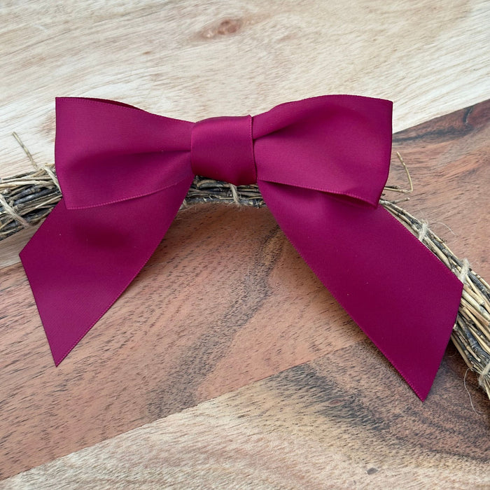 Pre-Tied Burgundy Satin Bows - 4 1/2" Wide, Set of 12