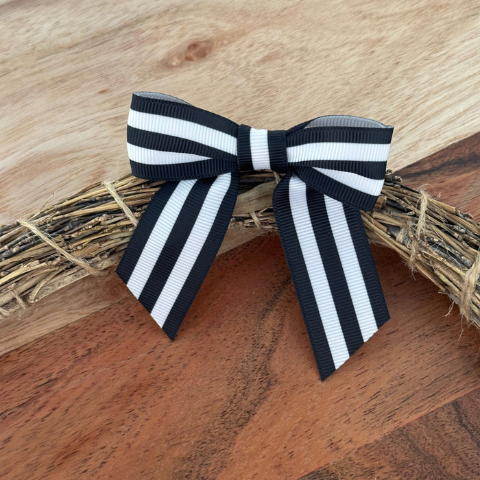 Black & White Striped Pre-Tied Bows - 3" Wide, Set of 12