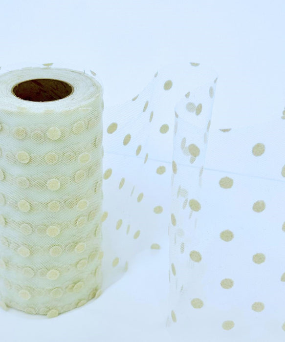 Ivory Polka Dot Tulle Decor - 6" x 25 Yards, Fabric Netting Ribbon