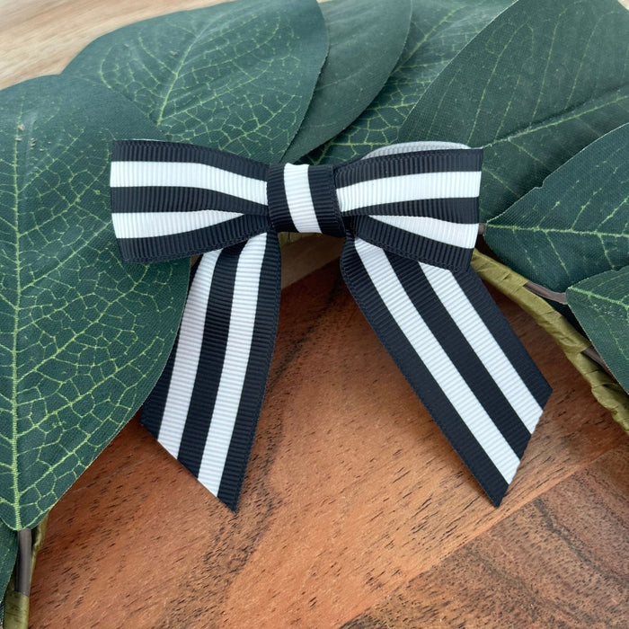 Black & White Striped Pre-Tied Bows - 3" Wide, Set of 12