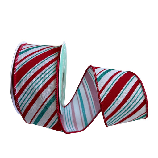 Red White Teal Green Candy Cane Ribbon - 2 1/2" x 10 Yards