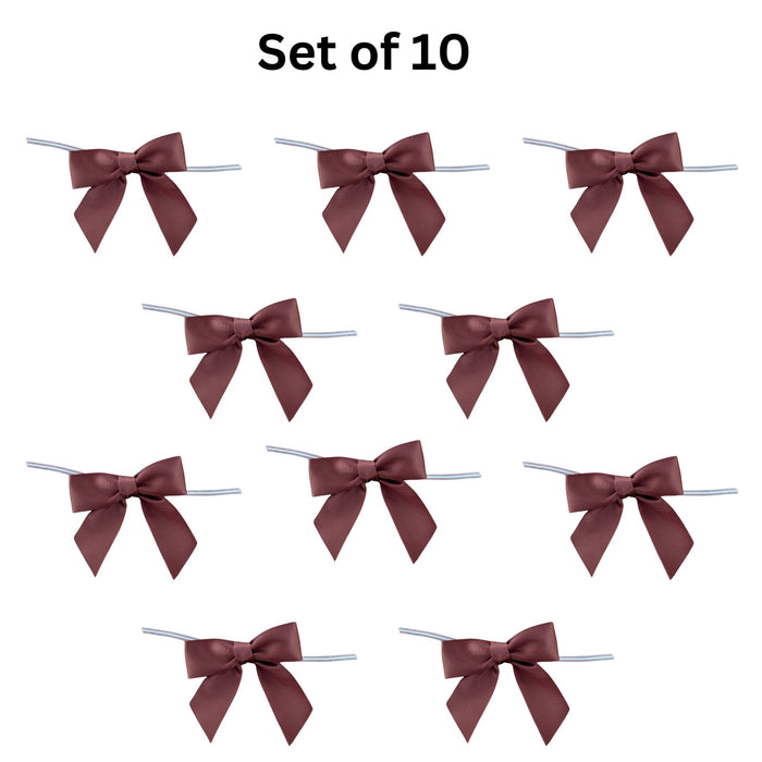 Brown Satin Pre-Tied Bows - 3" Wide, Set of 10