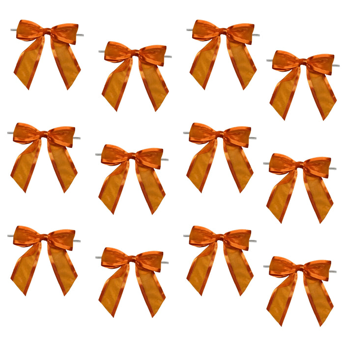 Pre-Tied Orange Organza Bows - 4 1/2" Wide, Set of 12