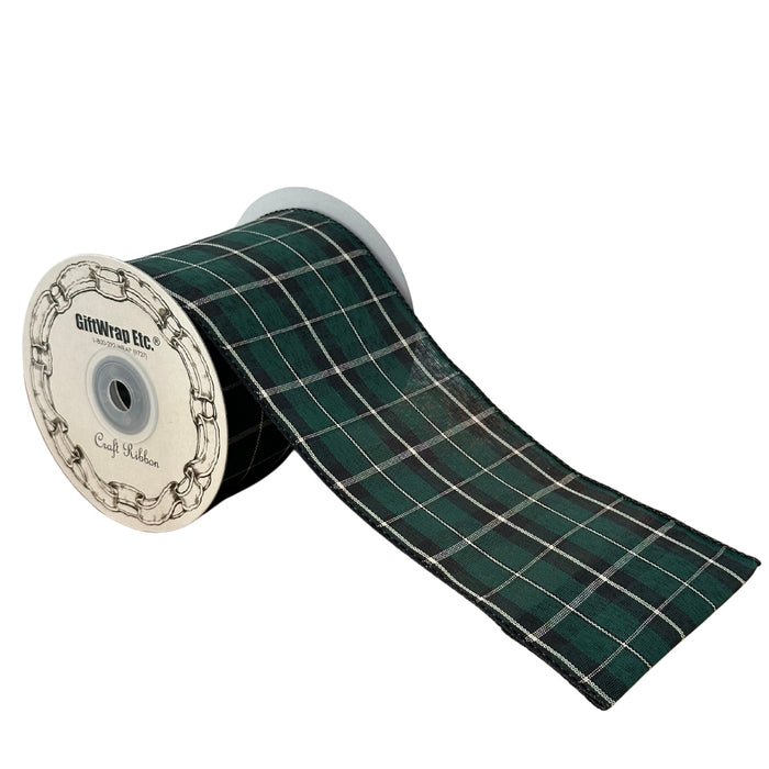 Green & Black Plaid Christmas Ribbon - 4" x 10 Yards