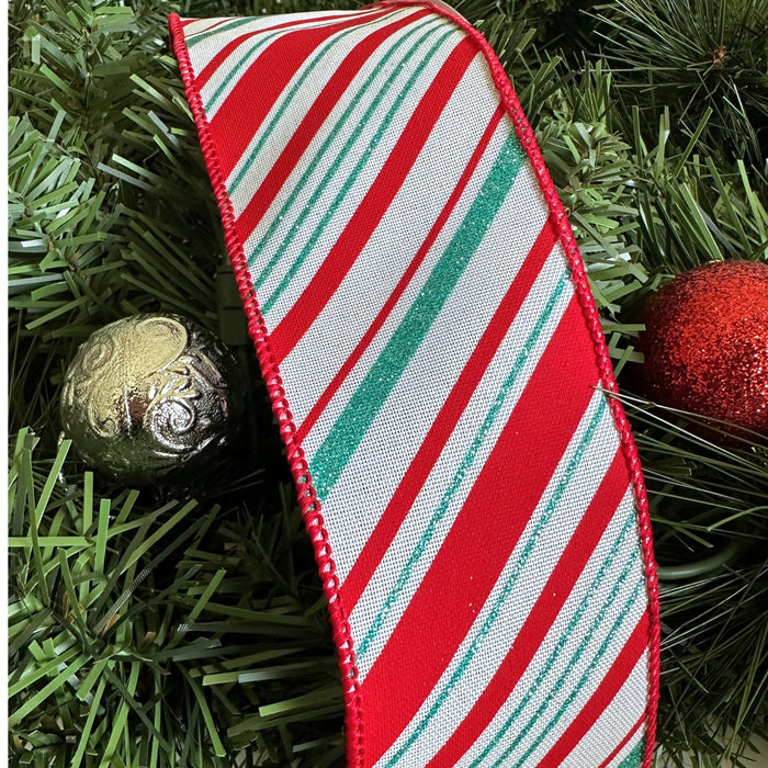 Red White Teal Green Candy Cane Ribbon - 2 1/2" x 10 Yards