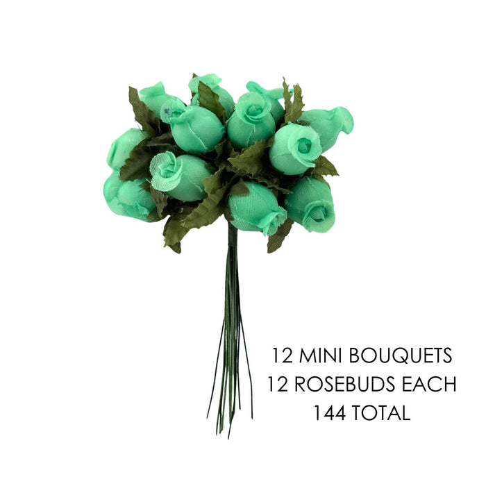 Aqua Artificial Silk Mini Roses - 12 Dozens, 144 Rosebuds Total