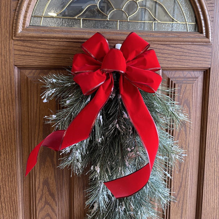 Classic Red Velvet Wreath Bow on Christmas Swag Front Door Decoration