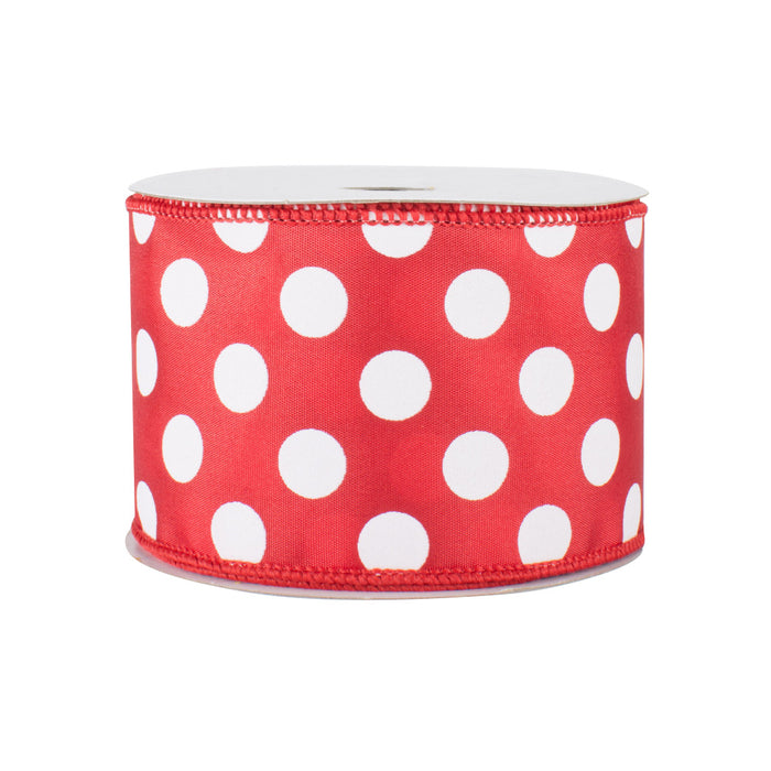 Red Polka Dots Wired Ribbon - 2 1/2" x 10 Yards