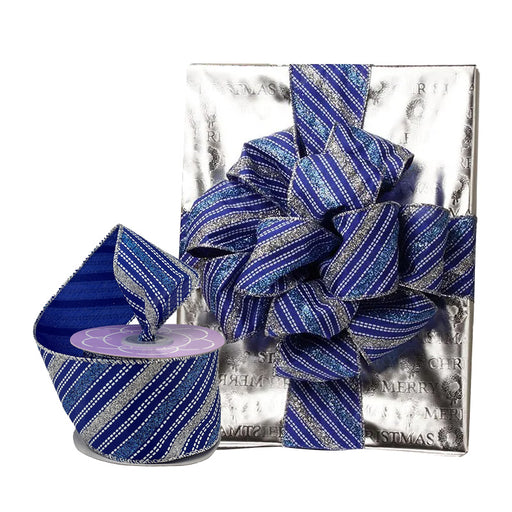 Royal Blue Silver Wired Ribbon - 2 1/2" x 10 Yards