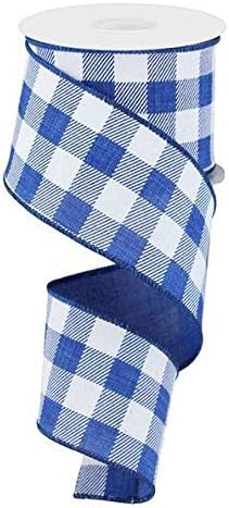 Royal Blue Plaid Wired Ribbon - 2 1/2 Inch x 10 Yards