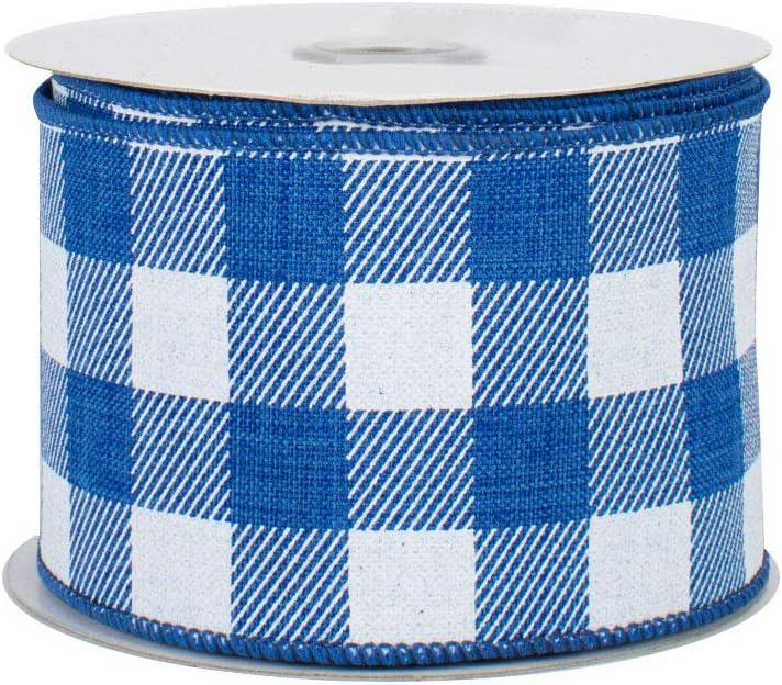 Royal Blue Plaid Wired Ribbon - 2 1/2 Inch x 10 Yards