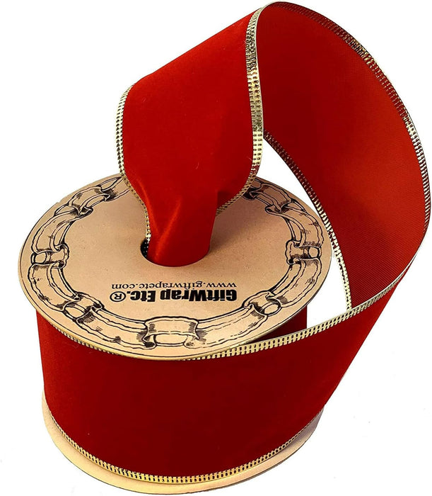 Gold Edge Red Velvet Ribbon - 2 1/2" x 10 Yards