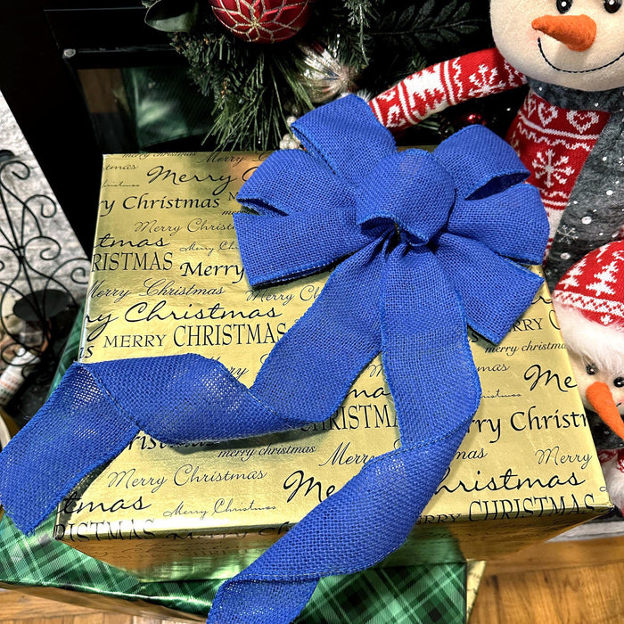 Royal Blue Burlap Wreath Bow - 10" Wide, 18" Long Tails