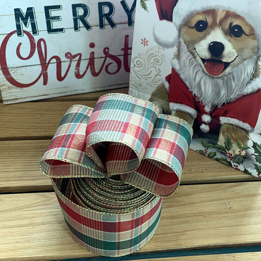 Wired Plaid Christmas Wreath Ribbon - 2 1/2" x 10 Yards