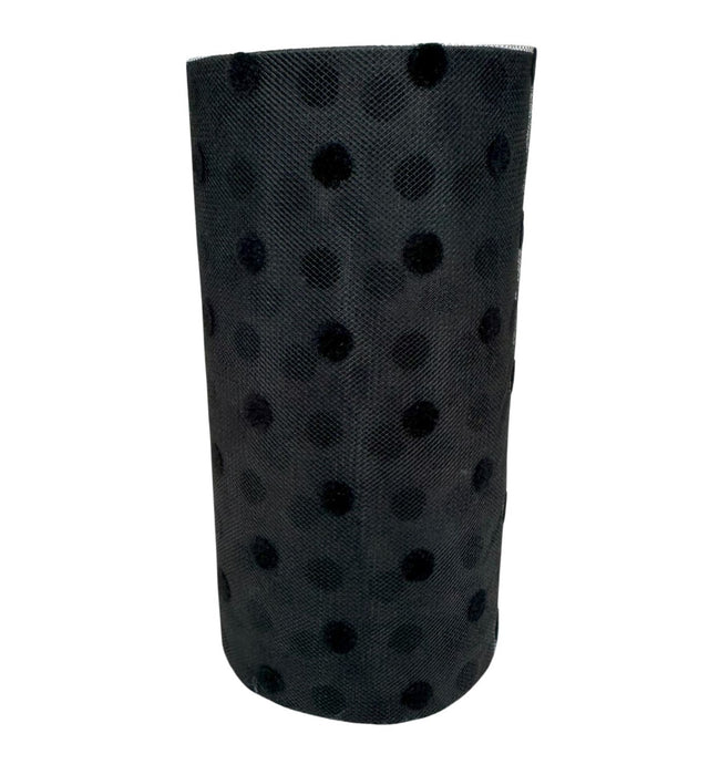 Black Polka Dot Tulle Decor - 6" x 25 Yards, Fabric Netting Ribbon