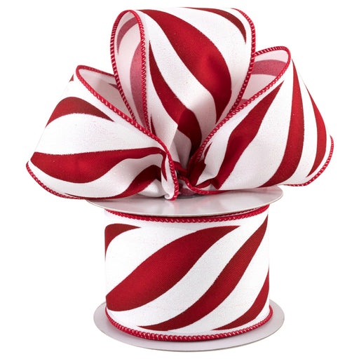 Candy Cane Swirl Christmas Ribbon - 2 1/2" x 10 Yards, Red & White, Wired Edge