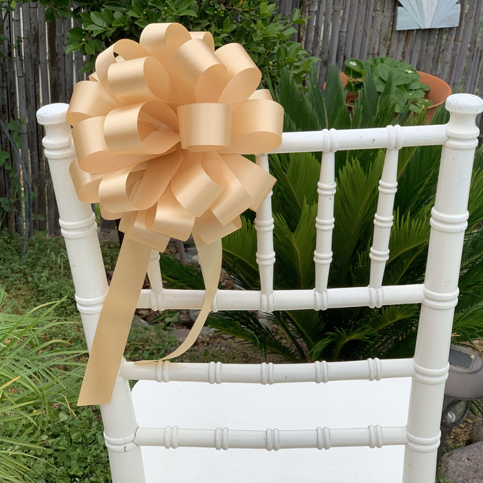 6 Beige Latte 8" Pull Bows - Garden Wedding, Church Decorations, Bridal Shower