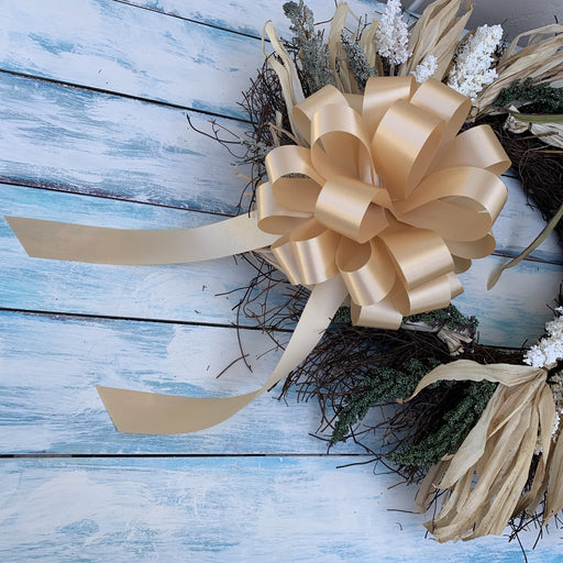 6 Beige Latte 8" Pull Bows - Garden Wedding, Church Decorations, Bridal Shower