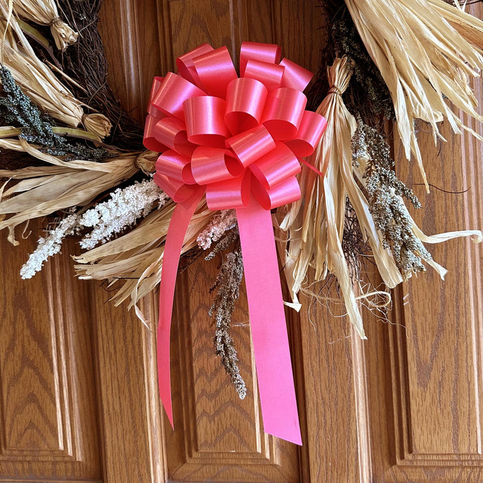 6 Coral 8" Pull Bows - Church Wedding Pew Decorations, Bridal Shower