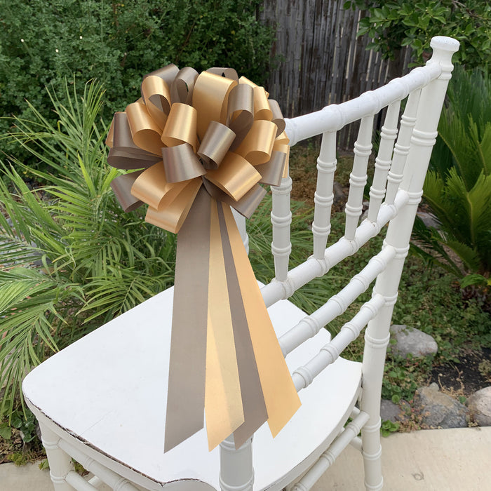 Gold and Light Brown Pull Bows - 8" Wide, Set of 6