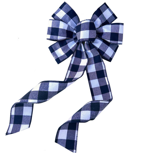 Navy Blue Plaid Wreath Bow - 10" Wide, 18" Long Pre-Tied Bow