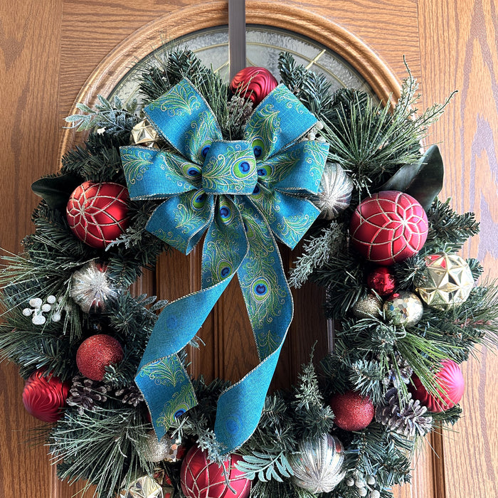 Peacock Theme Bow on a  Christmas Wreath