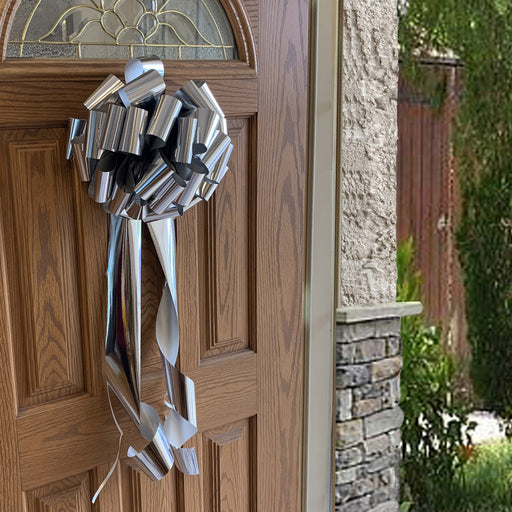 metallic silver bow door decoration