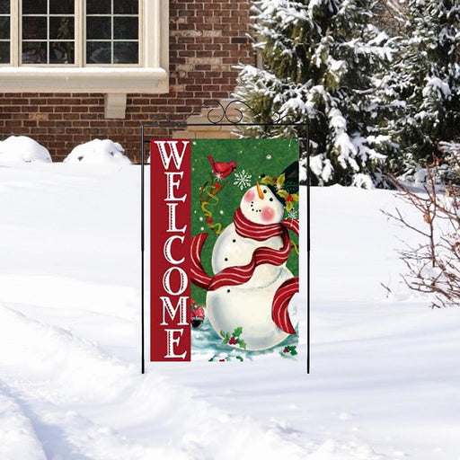 Large Welcome Snowman And Red Cardinal Garden Flag