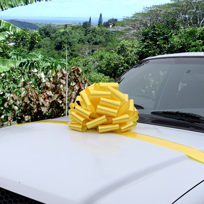 large shiny yellow car bow 