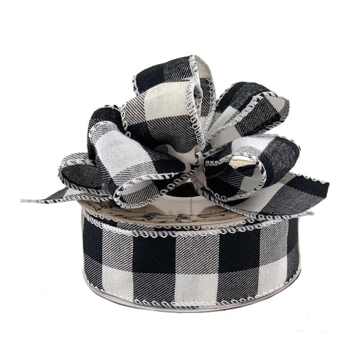 white-black-buffalo-plaid-wired-edge-ribbon