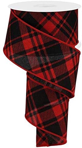 red-black-argyle-plaid-wired-edge-ribbon