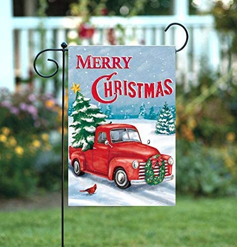 Merry Christmas  Vintage Red Truck  Winter Scene Garden Flag