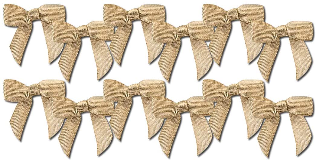 Pre-Tied Beige Jute Burlap Bows - 3" Wide, Set of 12