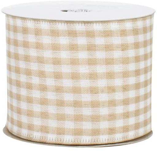 Natural Gingham Wired Edge Ribbon - 2 1/2 Inch x 10 Yards