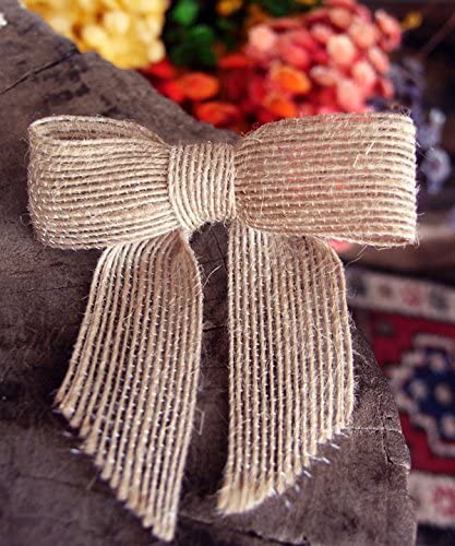 Pre-Tied Beige Jute Burlap Bows - 3" Wide, Set of 12