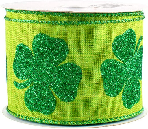 green-glitter-clovers-wired-edge-saint-patrick's-day-ribbon