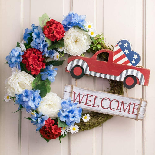 vintage-wooden-red-pickup-truck-patriotic-sign