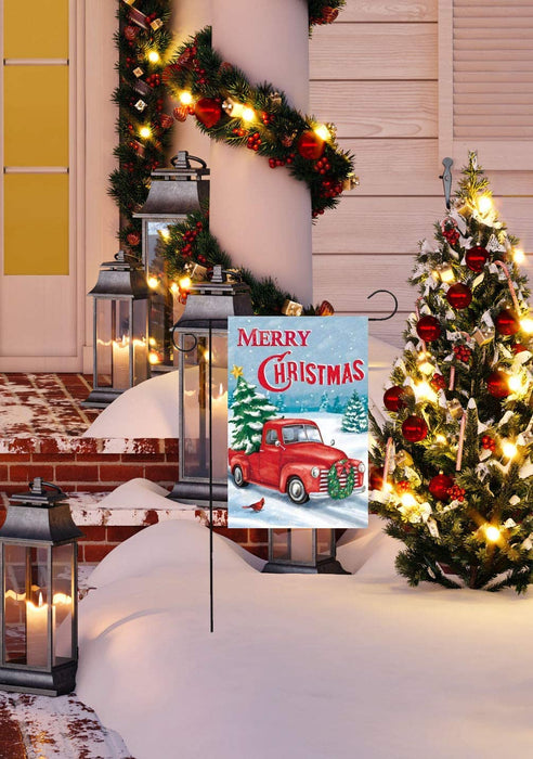 Merry Christmas Pickup Truck Garden Flag - 12" x 18"