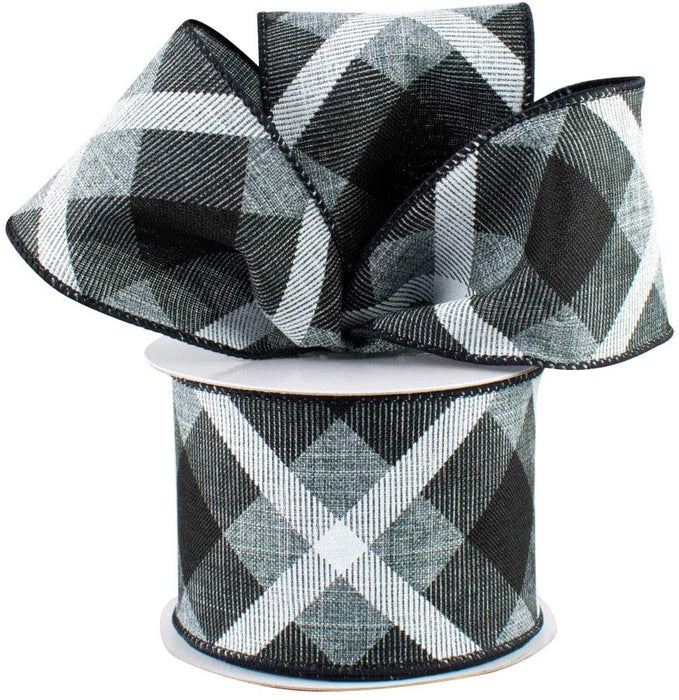 black-white-gray-plaid-wired-edge-christmas-wreath-ribbon