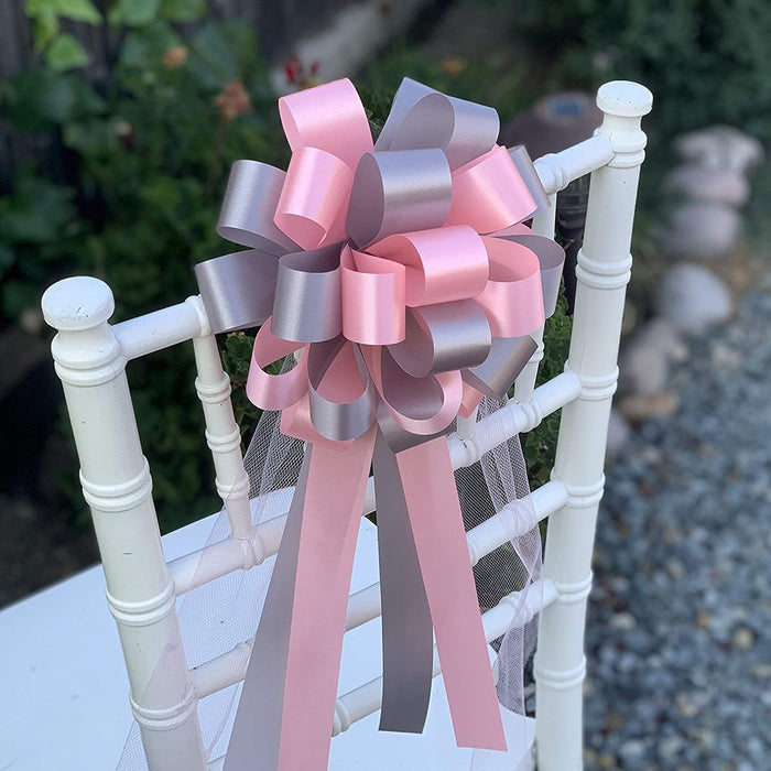 silver-pink-wedding-pew-ribbon-bows